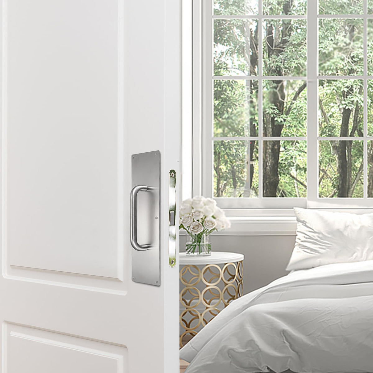 LinkMejor 2 Set 16" Stainless Steel Door Handle Pull Push Plate Handle, Silver