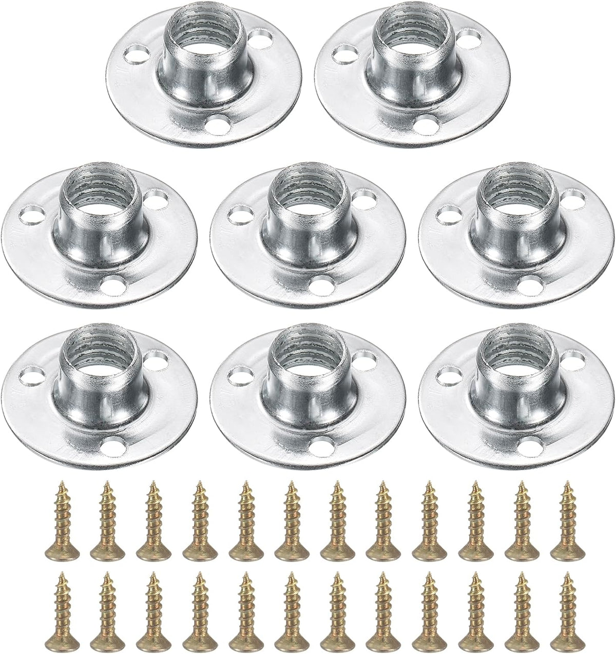 8Pcs M10 T-Nuts, Zinc Plated Steel Brad Hole Tee Nut with Screws, 3-Hole Round Base Weld Nuts 8.2mm Height Through Hole Flange Insert Female Thread Plate Nuts, Silver