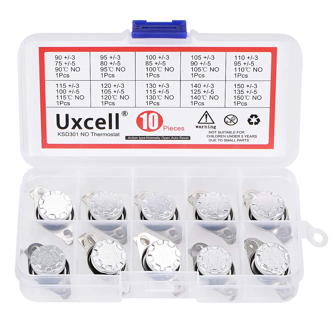 10pcs NO KSD301 Thermostat 90-150°C(194-302°F) Temperature Thermal Control Switch 90 95 100 105 110 115 120 130 140 150°C Normally Open Assortment Kit