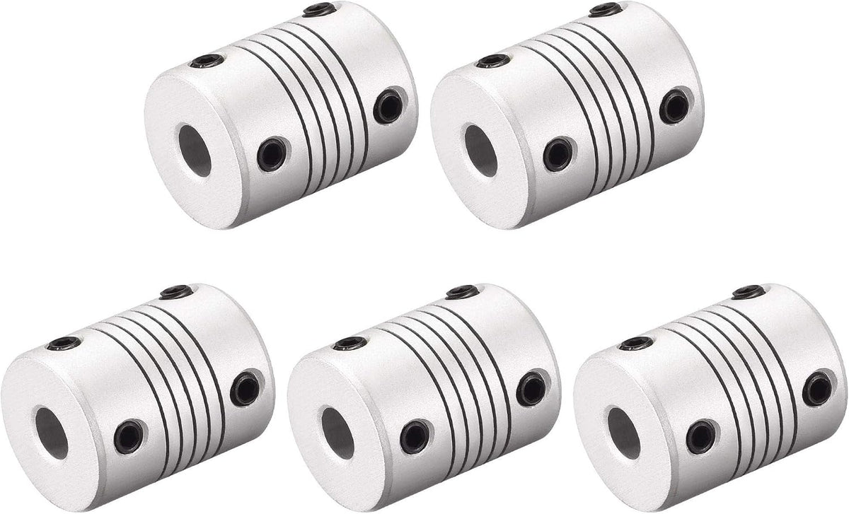 8mm to 8mm Aluminum Alloy Shaft Coupling Flexible Coupler Motor Connector Joint L25xD19 Silver,5pcs