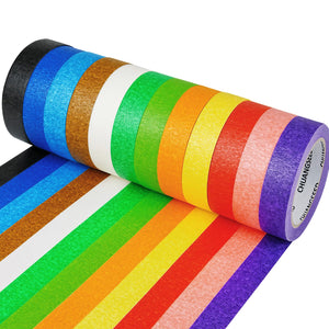 12 Rolos de Fitilho de Masking Tape Colorido em Conjunto para Crianças - cores do arco-íris 1 polegada x 1080ft (360 jardas) Fitilho Decorativo para Pintores, Marcação de Faixas DIY, Projetos da Sala de Aula da Escola, Artes Decorativas de Papel 
