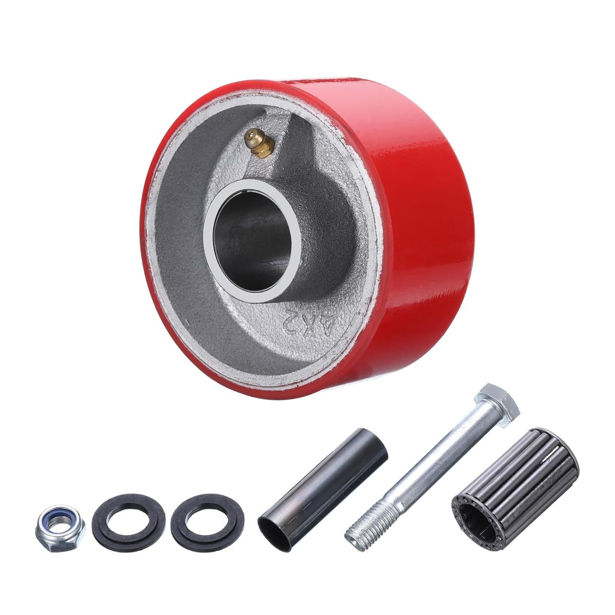 4 Inch Caster Wheels, 1-1/8" Bore, Polyurethane on Steel Wheel with Strong Load-Bearing Capacity, for Commercial Warehouses, Red