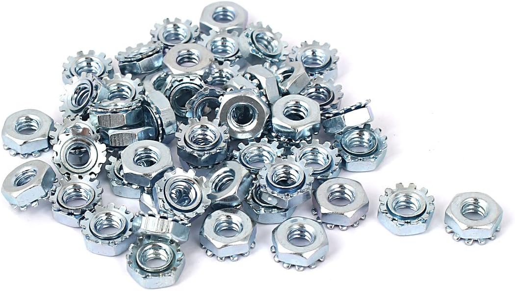 10#-24 Female Thread Zinc Plated External Tooth K Lock Kep Nut Silver Tone 50pcs