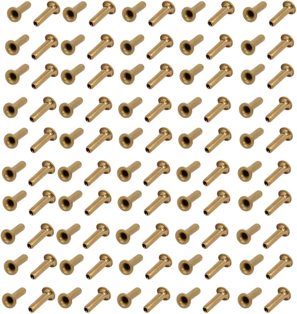 LinkMejor 100pcs M2 x 8mm Brass Plated Metal Hollow Eyelets Rivets Gold Tone