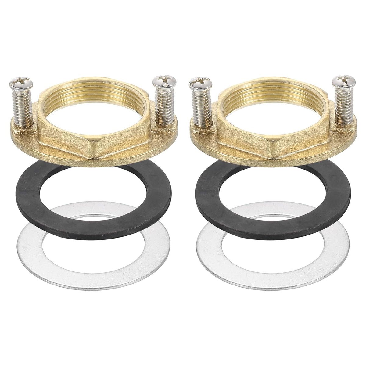 2Sets Female Thread Hex Lock Nut M32 x 1.5 Brass Single Hole Faucet Lock Nuts with Gasket, Faucet Fixing Tool Set for Kitchen Bathroom Basin Sink (Oval)