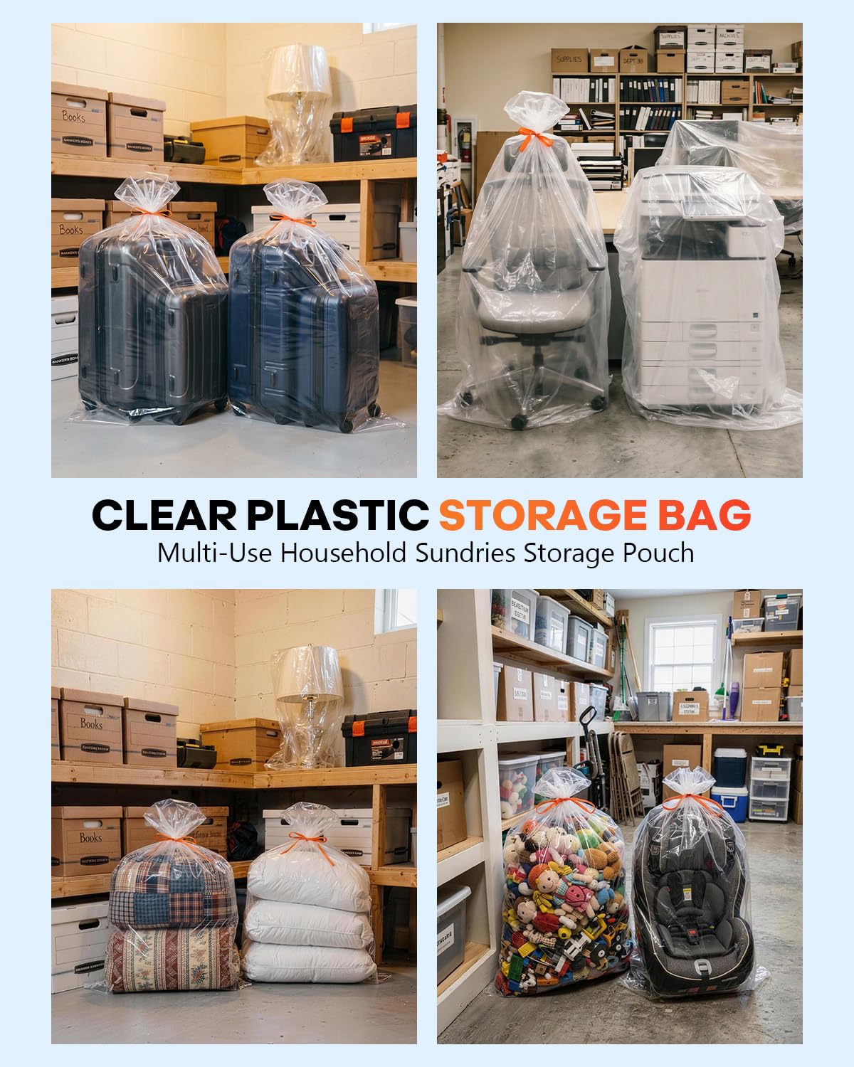 Borsa di Stoccaggio in Plastica Transparente Extra Large da 40x60 Pollici per Copertura Valigie, 8 Confezioni