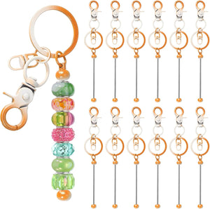 12 Pcs Beadable Keychain, Keychain Making Supplies, Blank Bead Metal Chain Bars for DIY Crafts Jewelry Making Gift, Orange Gradient