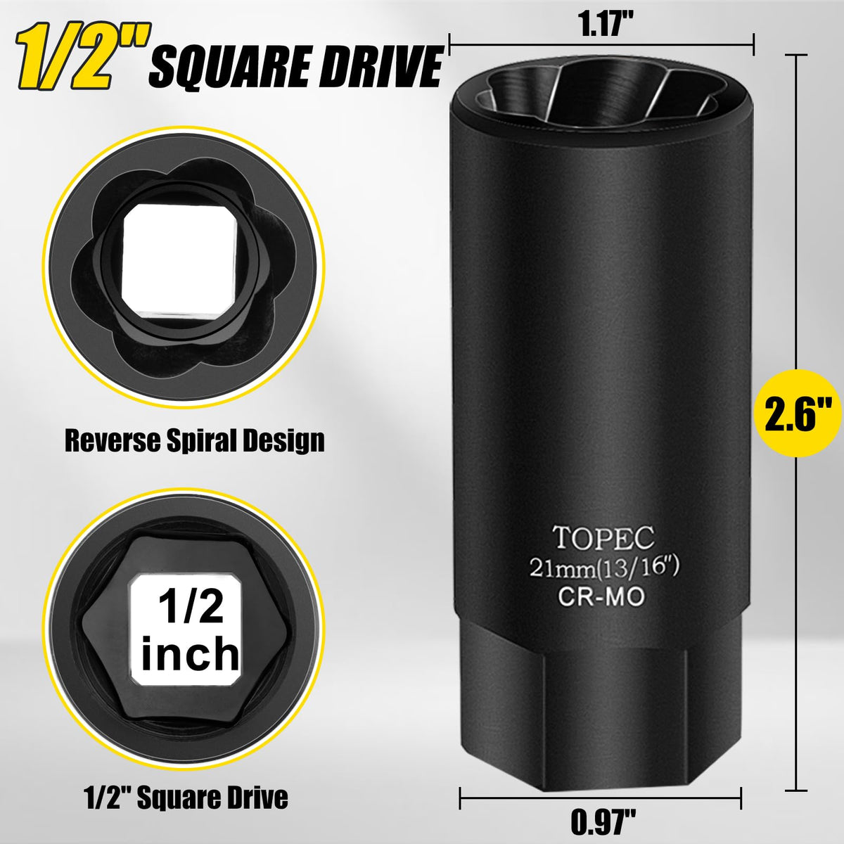 LinkMejor 21MM dyb skruehovedsugemaskine - 1/2" afgrenet boltnøgle fjerner