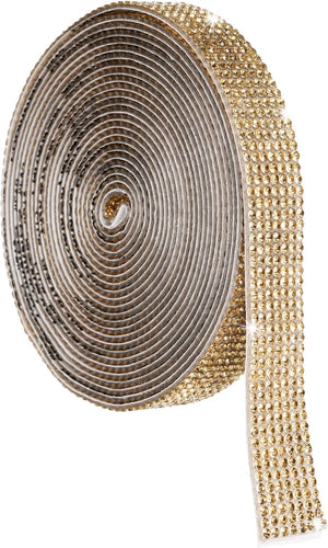 Self Adhesive Crystal Rhinestone Ribbon Roll, 7 Rows of 4 Yard Crystal Diamond Ribbon Roll, Rhinestone Stickers for Arts Crafts Wedding Birthdays Decoration Light Yellow