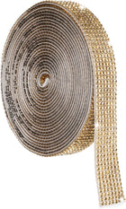 LinkMejor Self Adhesive Crystal Rhinestone Ribbon Roll, 7 Rows of 4 Yard Crystal Diamond Ribbon Roll, Rhinestone Stickers for Arts Crafts Wedding Birthdays Decoration Light Yellow