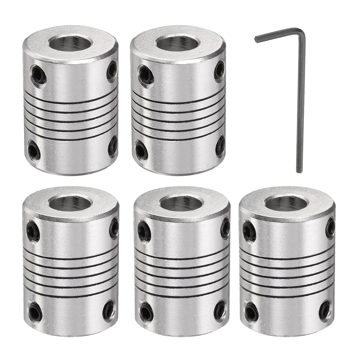 5 Pcs Aluminum Alloy Shaft Coupling 8mm to 8mm, Flexible Coupling Motor Connector Joint, Stepper Motor Coupler for CNC Machine & 3D Printer (L25xD19)
