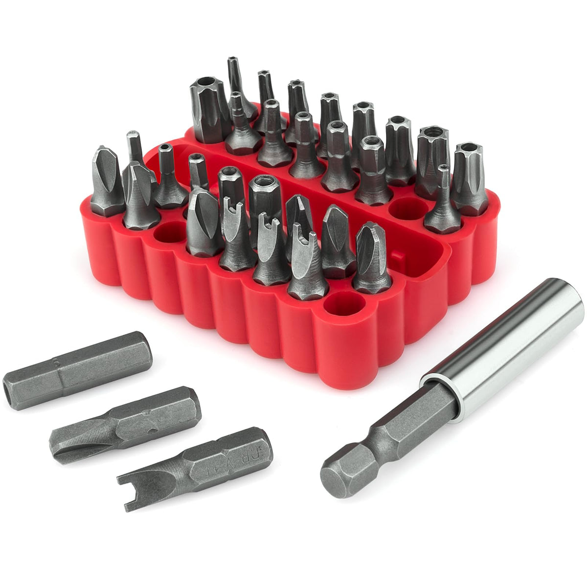 Set di 46 punte per la sicurezza, con punte Torx, quadrate, metriche e SAE, Torq, Phillips, a foro triangolare, a spina, per la sicurezza, set completo di utensili per la sicurezza, resistenti ai danni (rosso)