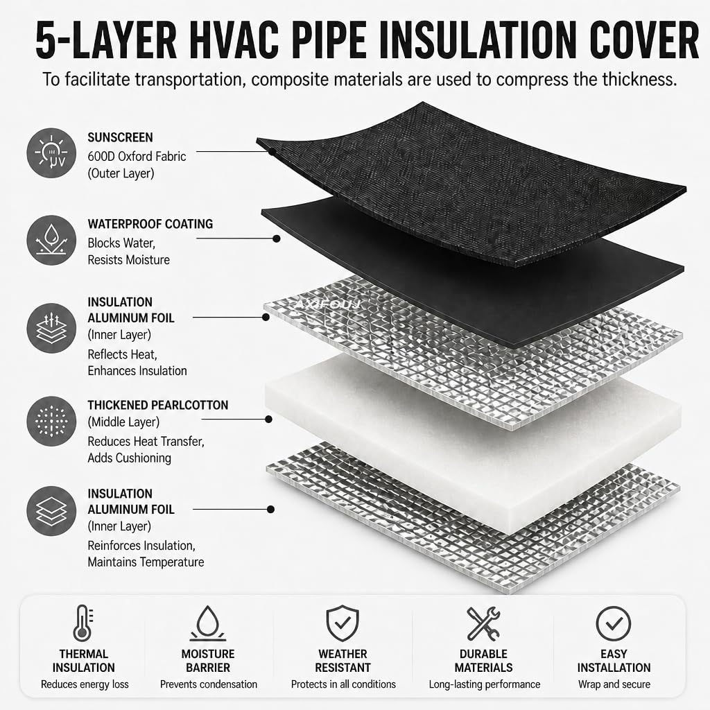 5 Lag HVAC Linje Isolering Dække 78.7x10in