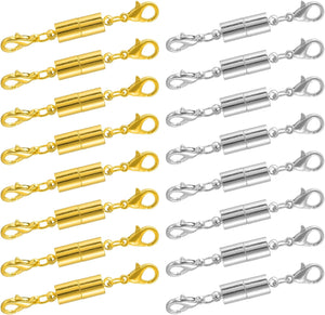 16Pcs Jewelry Clasps, Cylindrical Clasps Locking Closures with Lobster Clasps for Bracelet Necklace Jewelry Making (Gold, Silver)