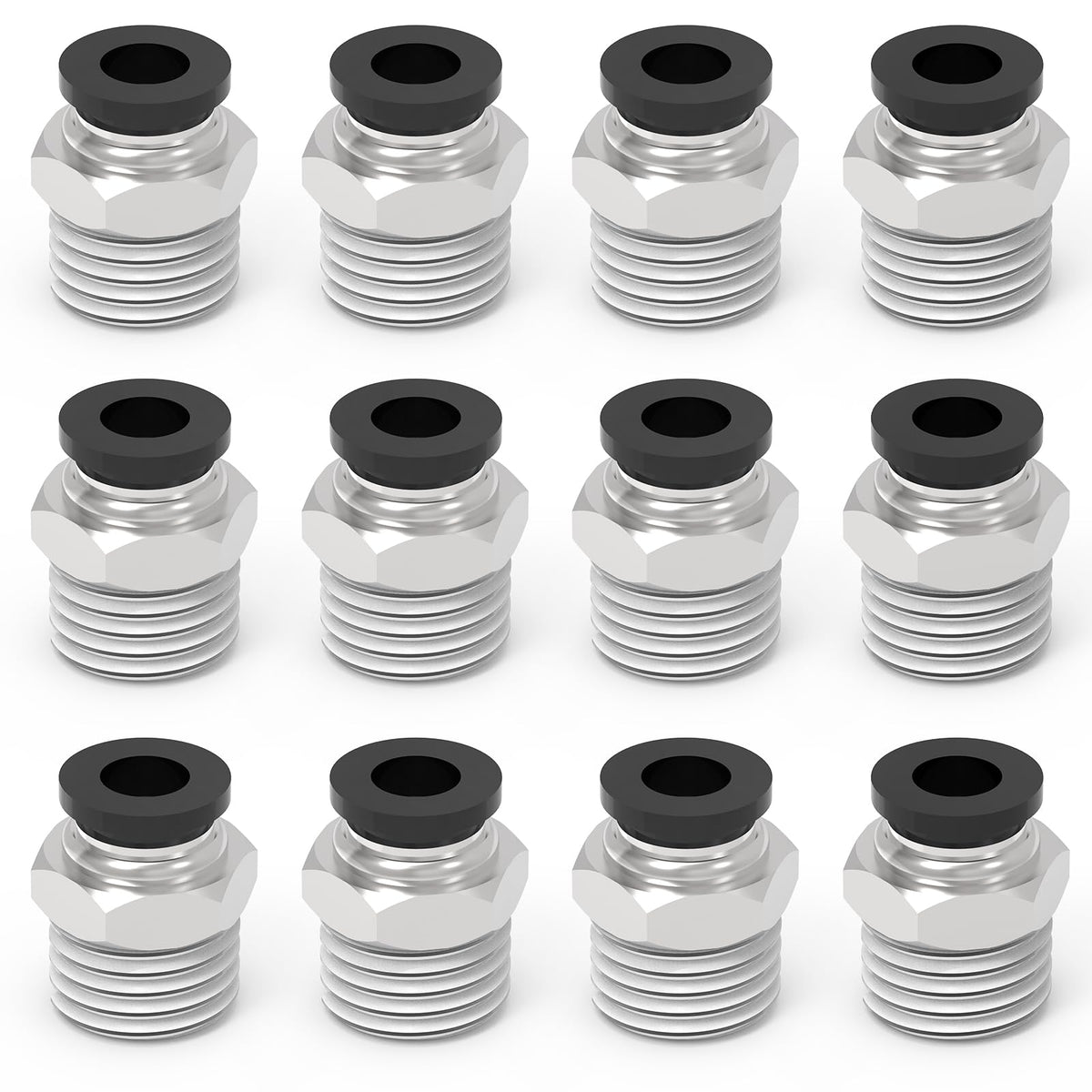 LinkMejor 12-PACK 1/2" Tube OD x 1/4" NPT Thread Male Straight Push to Connect Fittings,PC-1/2-N2 Pneumatic Quick Connect Air Line Hose Fittings
