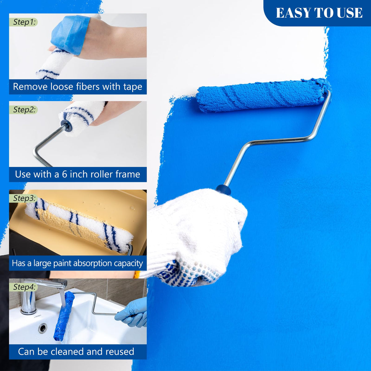 LinkMejor 10Pcs 6 Inch Paint Rollers, Microfiber Covers with Roller Frame