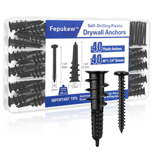 80PCS Otomatik Delici #8 Duvar Kağıdı Çivisi ve Çivi Seti - Ağır Görevli Naylon+Cam İplik, 80 LBS Taşıma Kapasitesi, Önceden Delme İstemeyen, Raflar/TV/Görseller Asma İçin - 40 Çivi + 40 Çivili Depolama Çantası