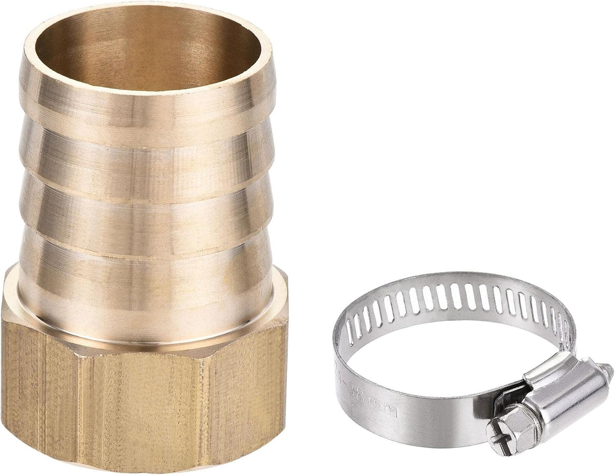 Brass Barb Hose Fitting Connector Adapter 32mm Barbed x G1 Female Pipe with Stainless Steel Hose Clamp
