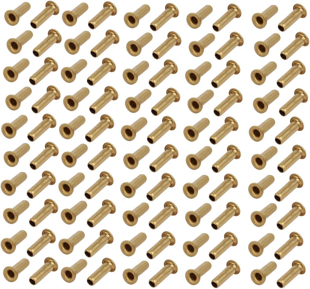 LinkMejor 100pcs M2.5 x 8mm Brass Plated Metal Hollow Eyelets Rivets Gold Tone