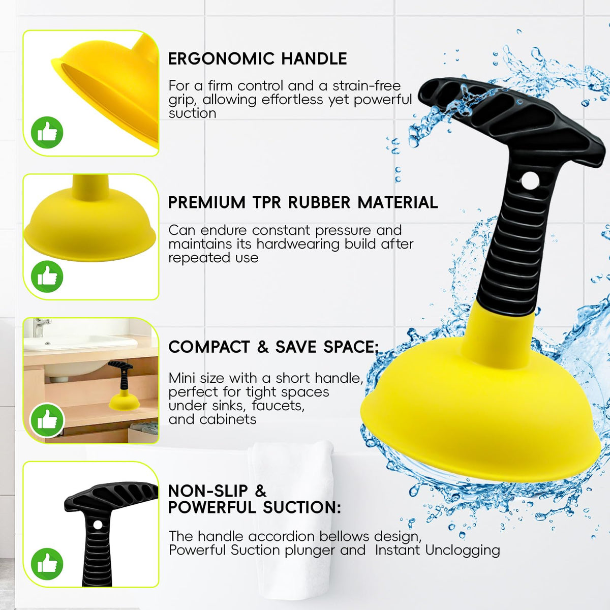 Sink Plunger with Drain Snake Set, Drain Cleaner Tool for Home