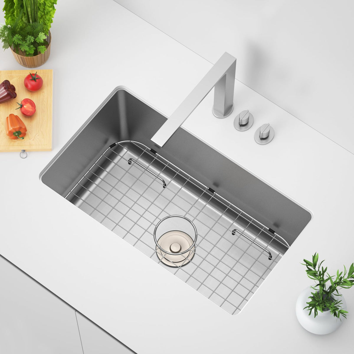 BAŞLIK: 26-1/16" x 14-1/16", Merkezde Drenaj Olan Sink Koruyucu ızgara