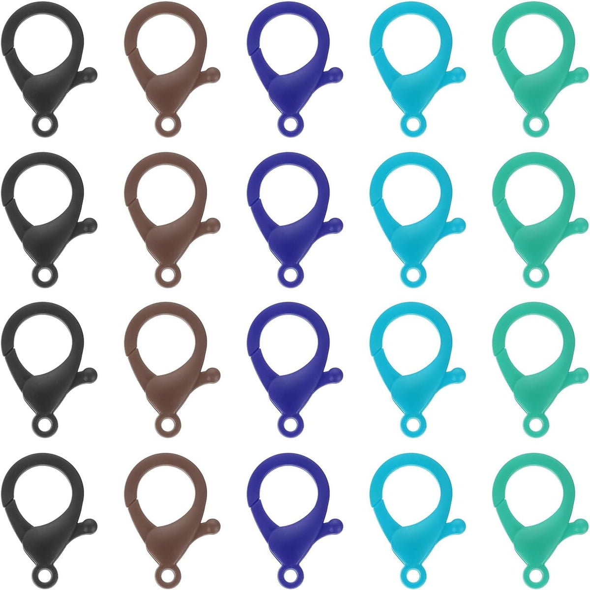 100 Pcs Mixed Colors Hard Plastic Lobster Claw Clasps Lanyard Snap Clip Hooks (Sapphire Blue/Lake Blue/Purple/Dark Brown/Black)