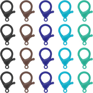 100 Pcs Mixed Colors Hard Plastic Lobster Claw Clasps Lanyard Snap Clip Hooks (Sapphire Blue/Lake Blue/Purple/Dark Brown/Black)