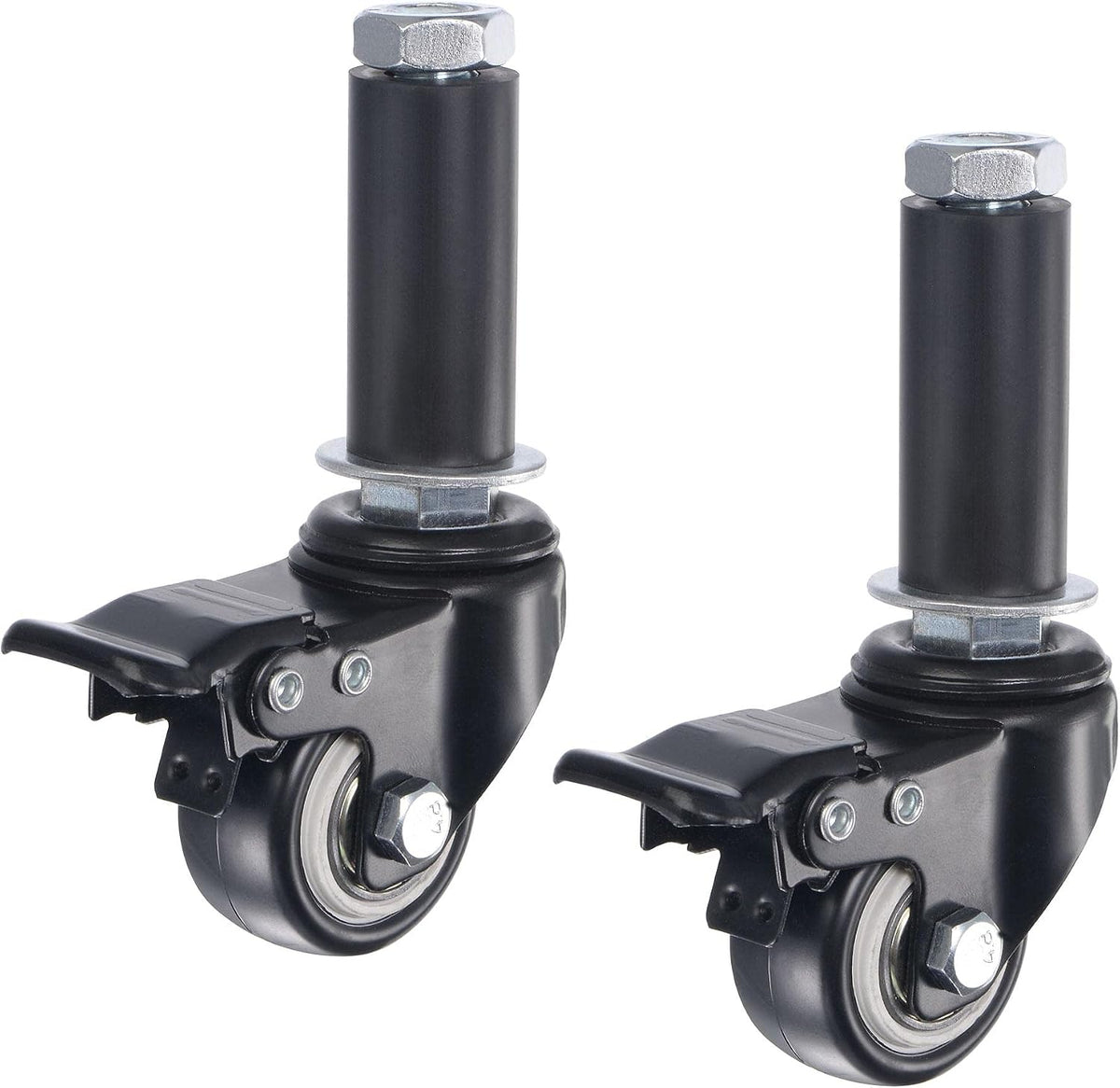 Swivel Expanding Stem Caster with Brake 1.5" Diameter 88Lbs Load Capacity, for Kitchen Prep Tables, PVC, Pack of 2