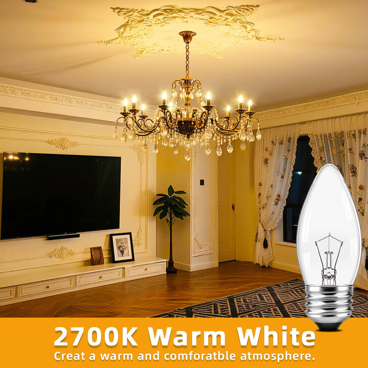 40 Watt Glødelamper C35, Dimmbar, Warmskinnet Hvid 2700K, 6 stk