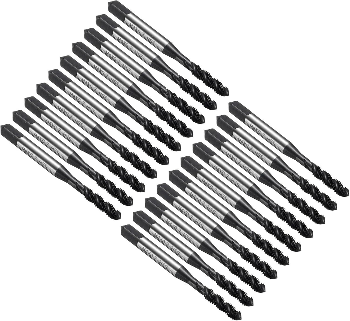 20pcs Spiral Flute Thread Taps M4 x 0.7 H2 Metric Machine Threading Tap Bit, Nitrided Coated Screw Tapping Repair Tool, M2 High-Speed Steel (HSS6542)