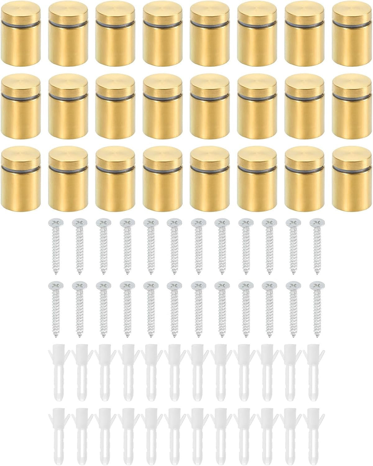 24 Pcs Standoff Screws, 3/4" x 1" Stainless Steel Advertising Screws Wall Standoff Mounts Hardware for Acrylic Picture Frame Glass Signs Hanging, Gold
