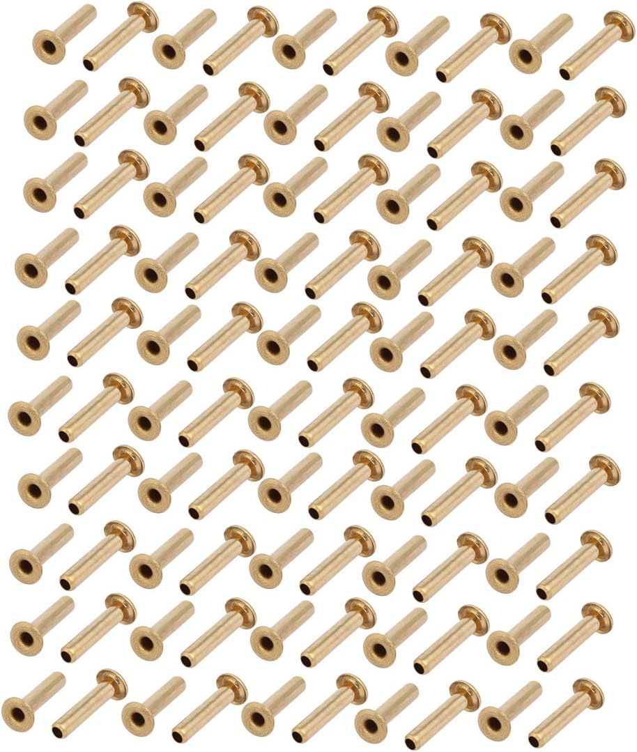 LinkMejor 100pcs M2 x 10mm Brass Plated Metal Hollow Eyelets Rivets Gold Tone