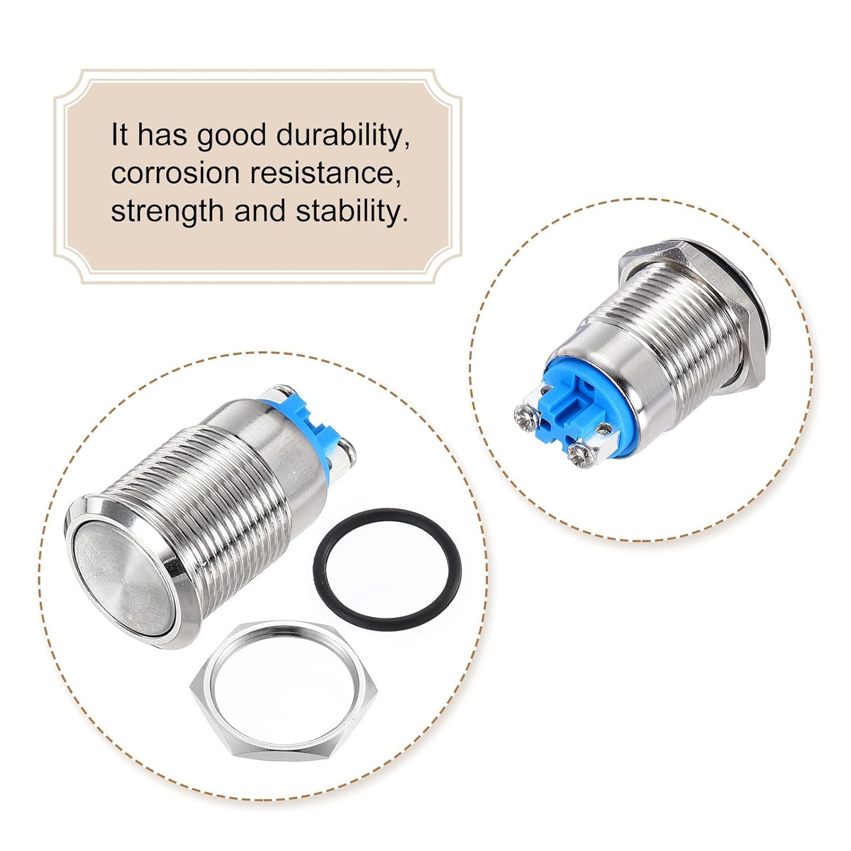 Latching Metal Push Button Switch 16mm Mounting Dia 1NO Silver LED Light, High Head, 2pcs