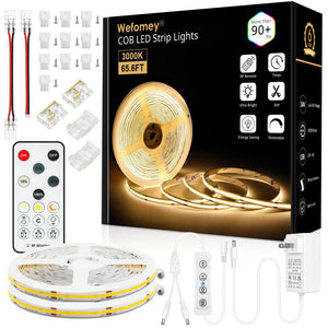 LinkMejor 65.6ft COB LED lampy z diodami LED, jasność 3000K, kolor biały, regulowane napięcie 24V