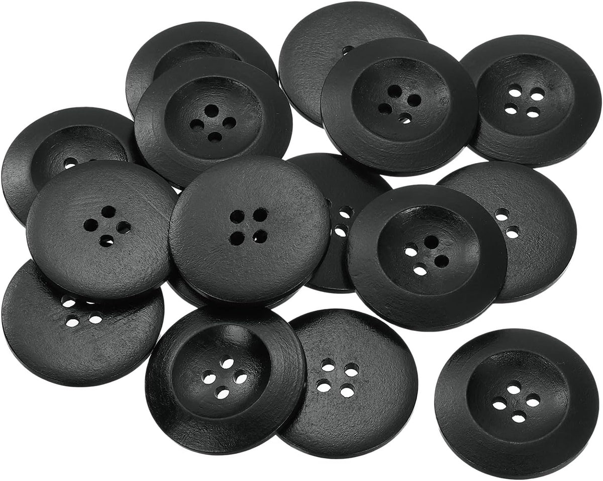 80Pcs Wooden Buttons, 38mm(1 1/2") 4 Hole Round Wood Sewing Button Craft for Sewing DIY Craft Clothing, Black