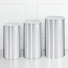 Set of 3 Silver Tone Cylinder Spandex Stand Covers, Plinth Stand Cover for Party Wedding Birthday Decoration, Only Contains Cylinder Covers (Foil Fabric - Small)