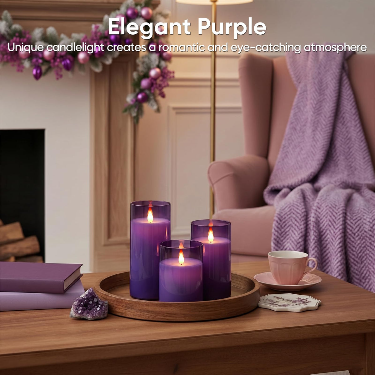 LinkMejor Candele Senza Fiamma Viola, Candele a LED a Pilotaggio Remoto con Timer, Candele Finte in Acrilico Viola, Candele Decorative per Casa, Matrimonio, Festa di Halloween, Set da 3