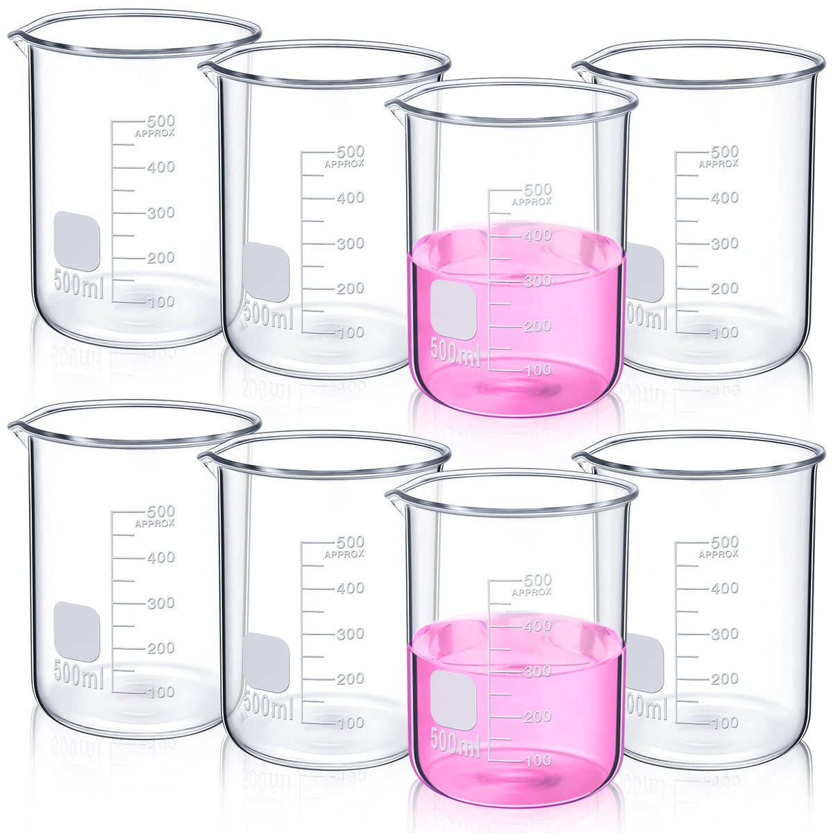 LinkMejor 8 szt. szklane kolby laboratoryjne 500ml, niska wylewka z borosilikatu