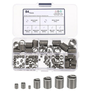 84Pcs Wire Thread Inserts Kit, M3/4/5/6/8/10/12 Carbon Steel Metric Sleeve Thread Repair Kit Helical Coiled Type for Machinery