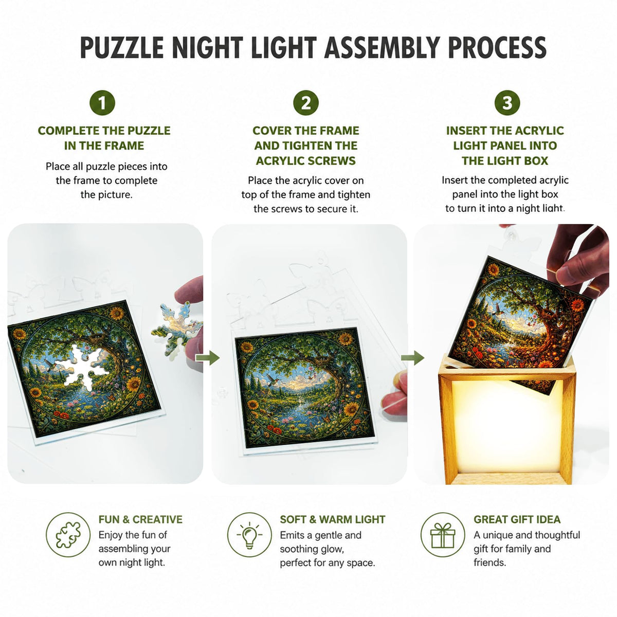 Do It Yourself Akrilik Puzle LED Gece Lambası, Yaz Parıltı Puzle Lambası