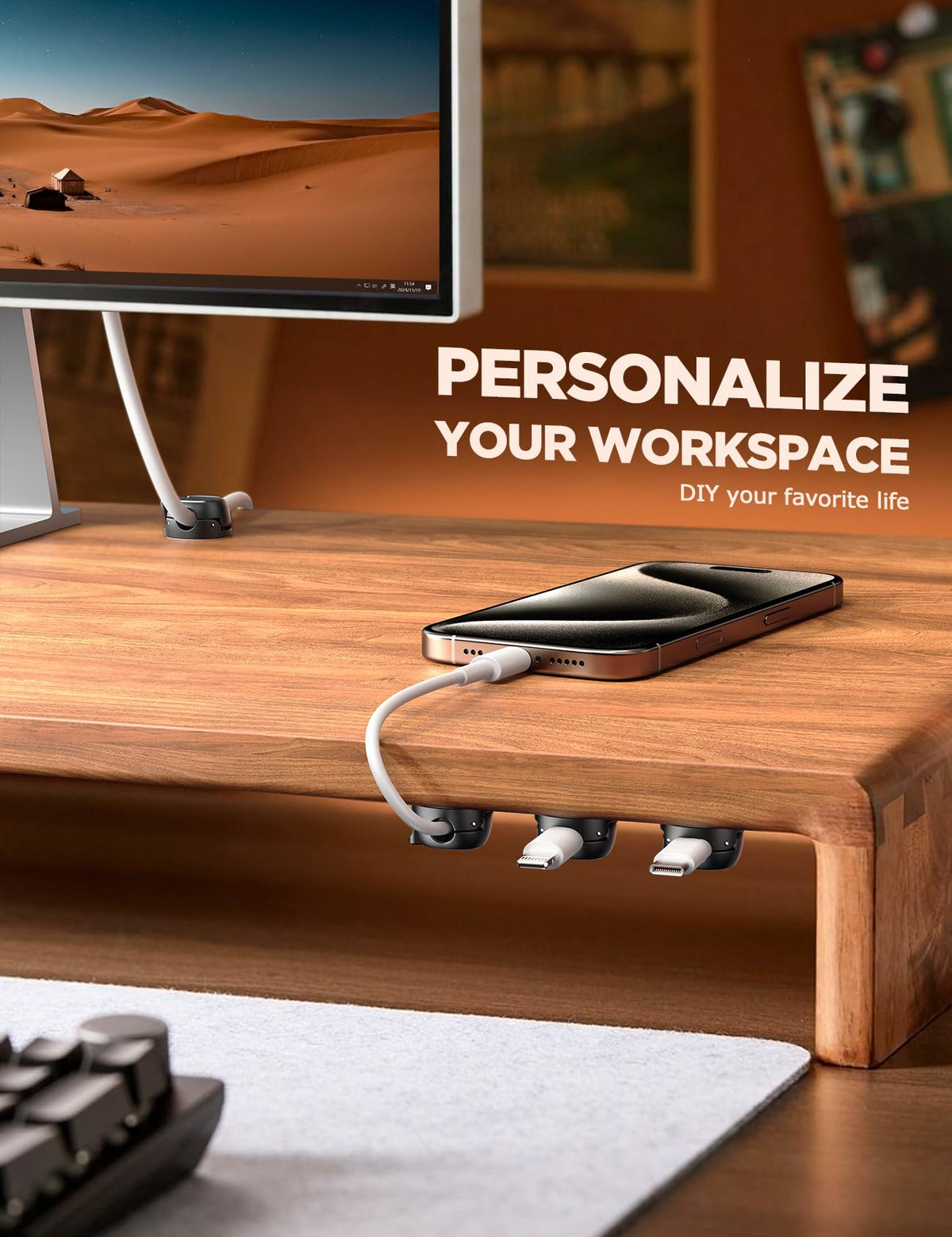 LinkMejor 8-Pack Grilhetas de Cabo, Organizador de Fios Quick-Lock Preto