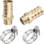Brass Hose Barb Fitting Straight 14mm x G1/4 Male Thread Pipe Connector with Stainless Steel Hose Clamp, Pack of 2