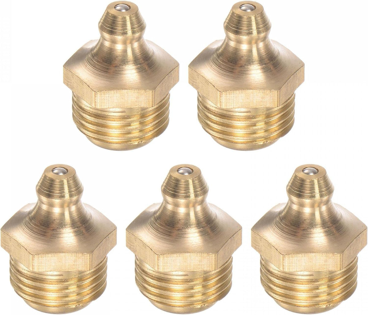 Brass Straight Grease Fitting M14 x 1.25mm Thread Hydraulic Grease Fitting Accessories, 5Pcs