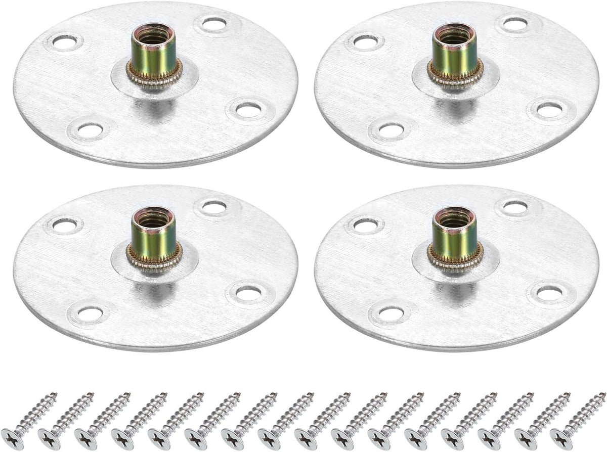 4Pcs M8 Brad Hole t Nut, 70mm/2.8inch Round Base Weld Nuts Flange Insert Female Thread with Mounting Screws for Wood Furniture