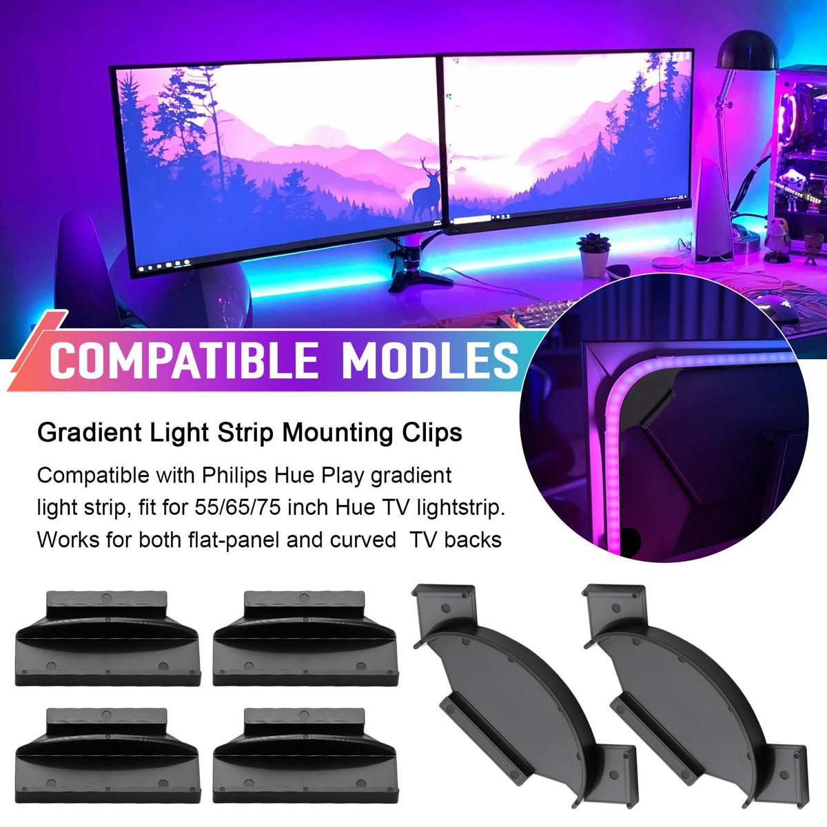 Uppgraderad set med bracketer til Philips Hue Play Gradient-lightstrepen