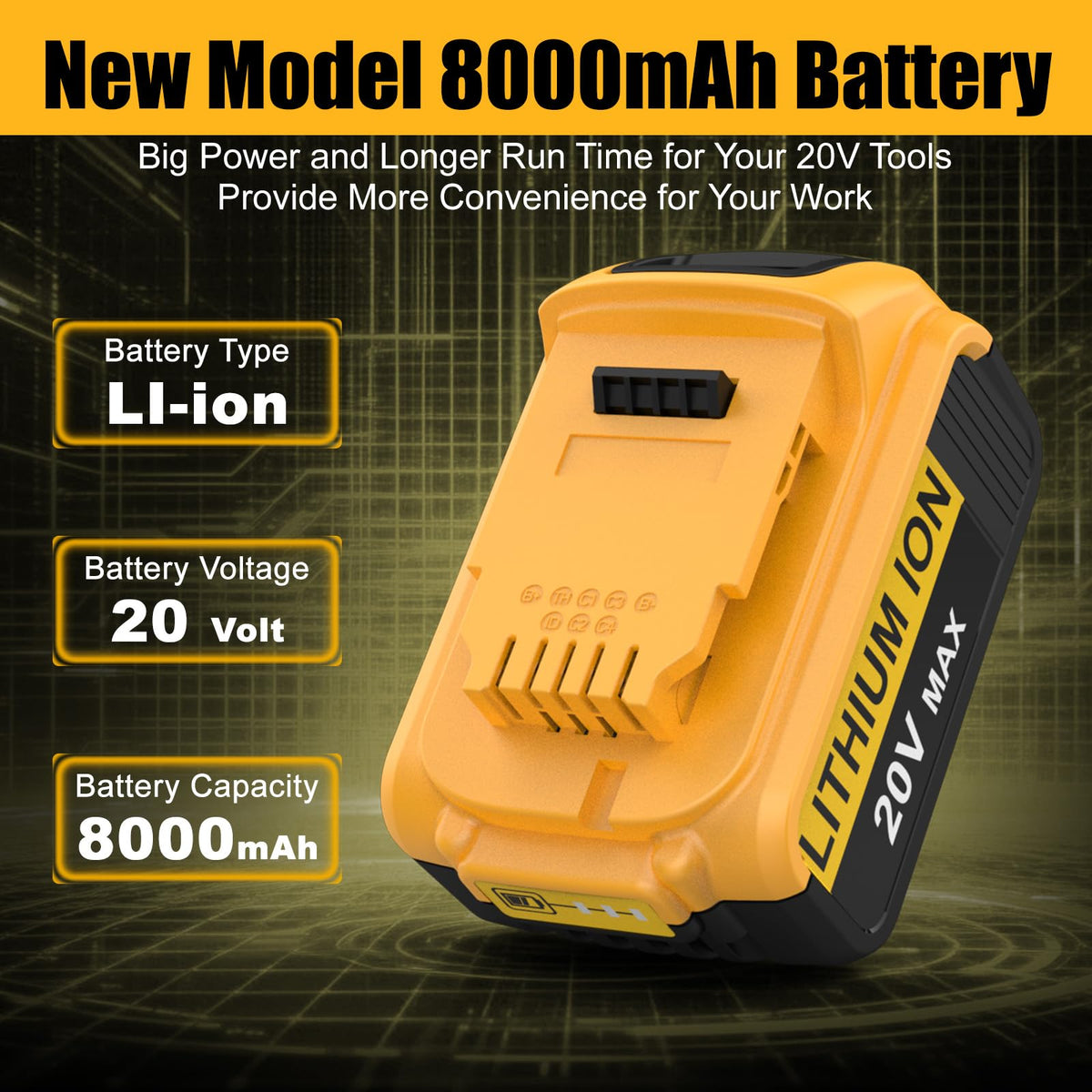 2Pack 8.0Ah Lityum-Iyon Pil, Dewalt 20v Max Pil İçin Değişim