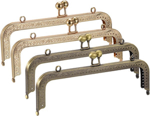 Metal Purse Frames - 7.87" 4Pcs Kiss Lock Clasp Frame Rectangle Embossed Clutch Frame Handles for Coin Purse Making DIY Craft, Gold/Bronze