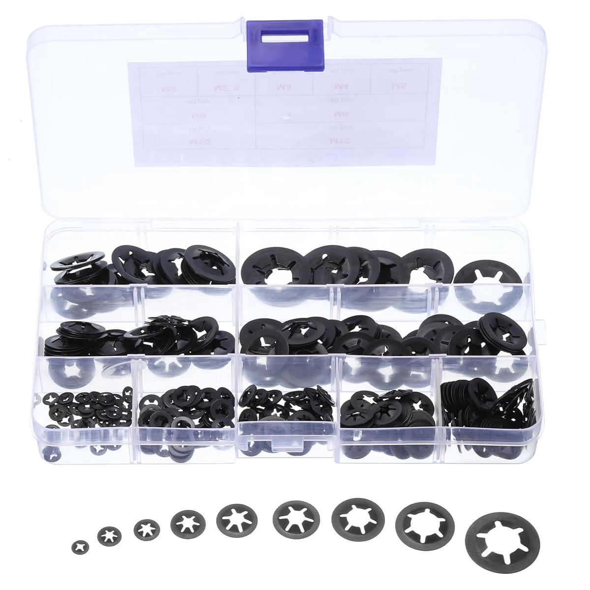 360pcs Internal Tooth Lock Washers Set M2 M2.5 M3 M4 M5 M6 M8 M10 M12 Locking Washers, 65Mn Steel Push Nuts