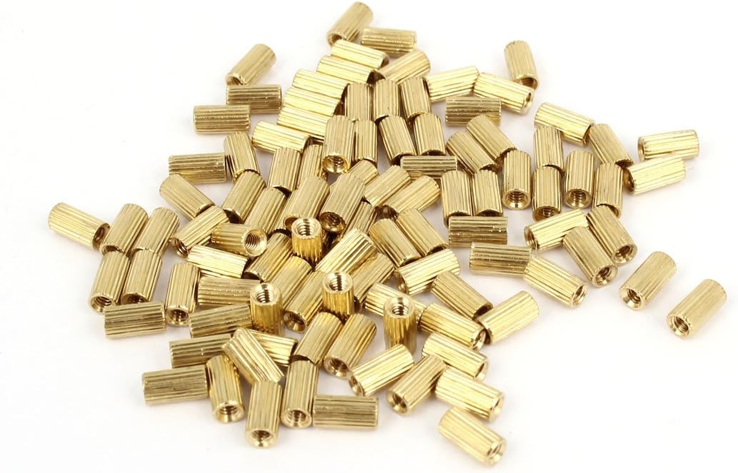 Brass Cylinder Female Threaded Standoff Spacer Pillars M2x6mm 100 Pcs Gold Tone