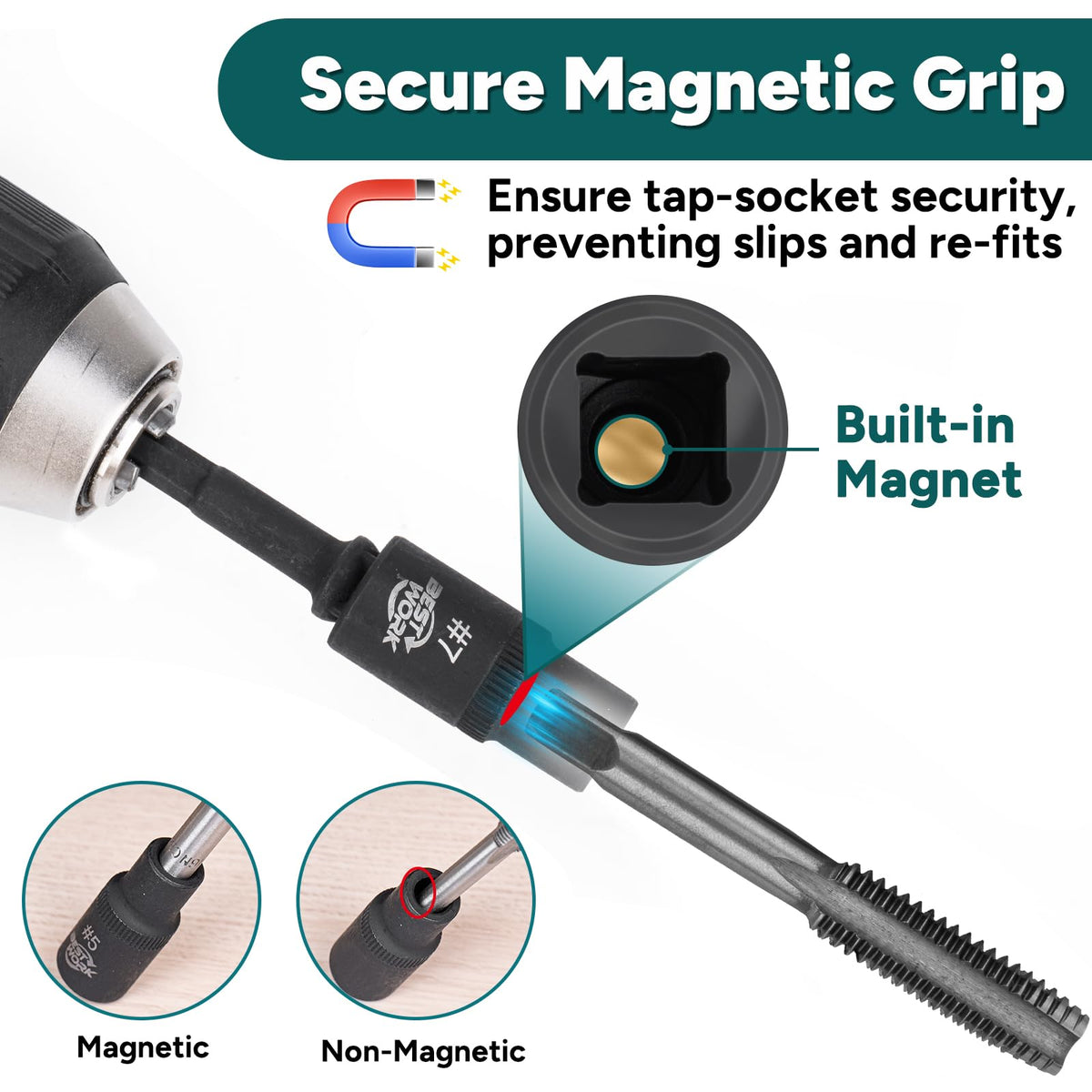 LinkMejor 12pcs Set di Prese a Maggioranza Magnetica, 1/4", 3/8" Manico a Quadrato